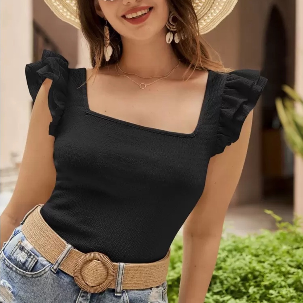 White Ruffle Sleeve Top - Picture 7 of 16
